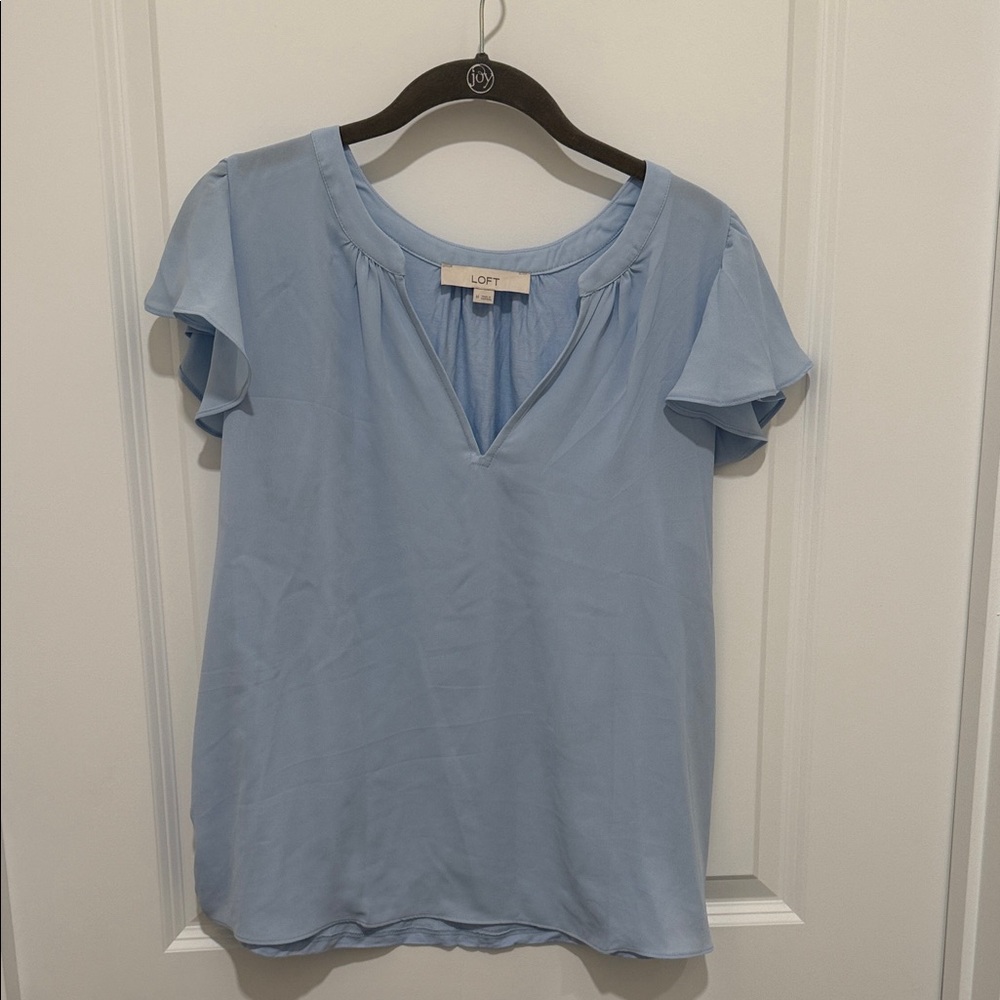 LOFT Light Blue Flutter Sleeve Blouse